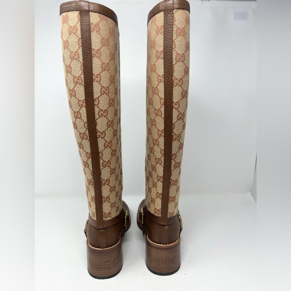 Gucci Lola GG Riding Boots Brown Knee High Supreme Block Heel EU 37.5 US 7.5 - Picture 3 of 9